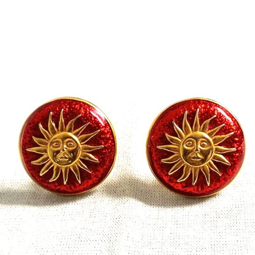 ❤️BLANCA MONROS GOMEZ Red Enamel Sun Face Earrings